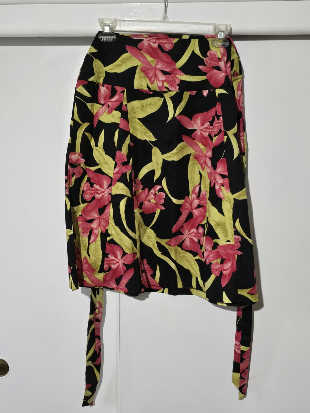 Black Floral Wrap Skirt with Pink & Lime Green Botanicals
